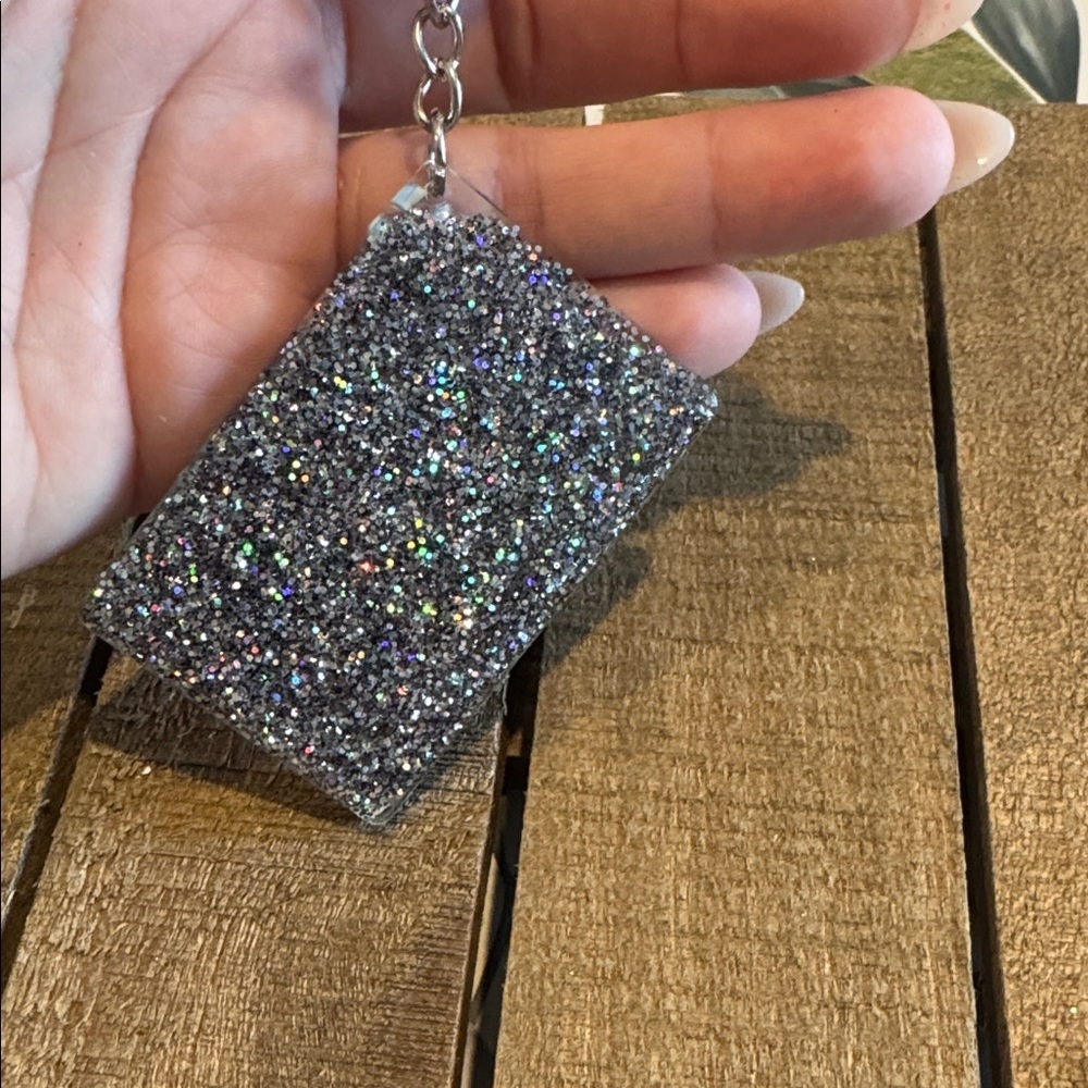 Silver Glitter Keychain with Teal Monograms - Picture 2 of 2